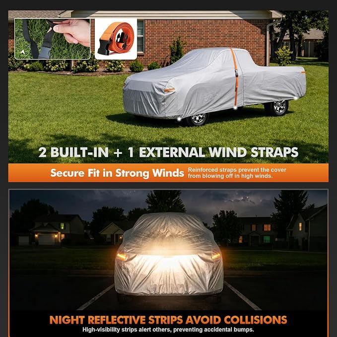 Truck Cover Waterproof All-Weather,Outdoor Full Exterior Pickup Covers for Truck Cover with Camper Shell Topper (242-262 inch),with Windshield Sun Shade,Size T7+ (See Size Chart)