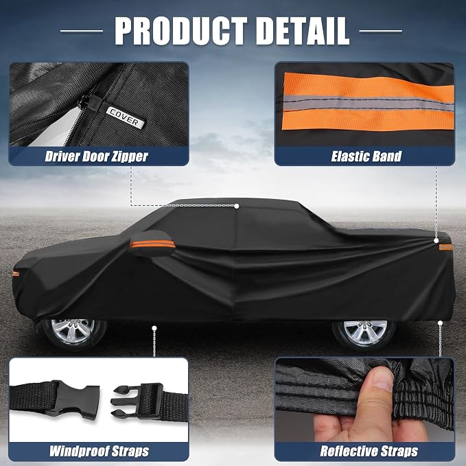 X AUTOHAUX Waterproof Full Car Cover for Chevrolet Silverado Crew 210D-PU | with Door Zipper, Outdoor Waterproof Full Car Cover All Weather Windproof Sun Rain Protection