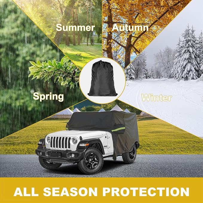 INSAUTO Waterproof Cab Cover for Jeep Wrangler 2-Door (1987–2025), All-Weather Sun, Rain & Snow Protection, UV Resistant, Windproof Outdoor Car Cover with Driver Door Zipper, Perfect for Top-Off Use