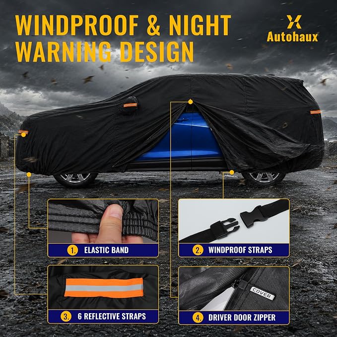 X AUTOHAUX Car Cover for Chevrolet Equinox 2005-2024 210D-PU Outdoor Full Car Cover All Weather with Door Zipper for Waterproof Windproof Sun Rain Snow Protection