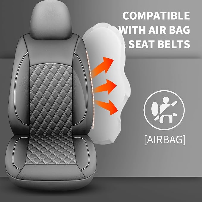 HChengkikz Front Car Seat Cover, Waterproof Nappa Leather (Gray) | Breathable, Airbag compatible, Easy to Install, Universal Fit for Most Cars, Sedans, SUVs, Vans, Trucks