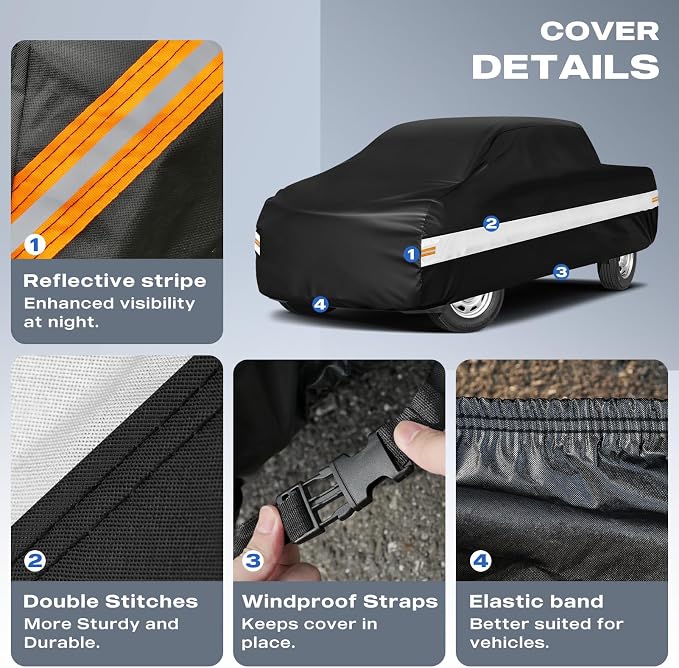 10 Layers Truck Cover Waterproof All Weather Custom Fit for Ford/Ram/Chevrolet Regular Cab Short Bed, Outdoor Full Exterior Pickup Car Cover for Automobiles Sun Rain Snow Ice Protection. Black