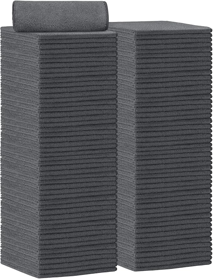 AIDEA Microfiber Cleaning Cloth 100PK, Soft Microfiber Towels for Cars, Absorbent Cleaning Rags, Lint-Free Streak-Free Wash Cloths for House, Kitchen, Window(12inx12in), Grey