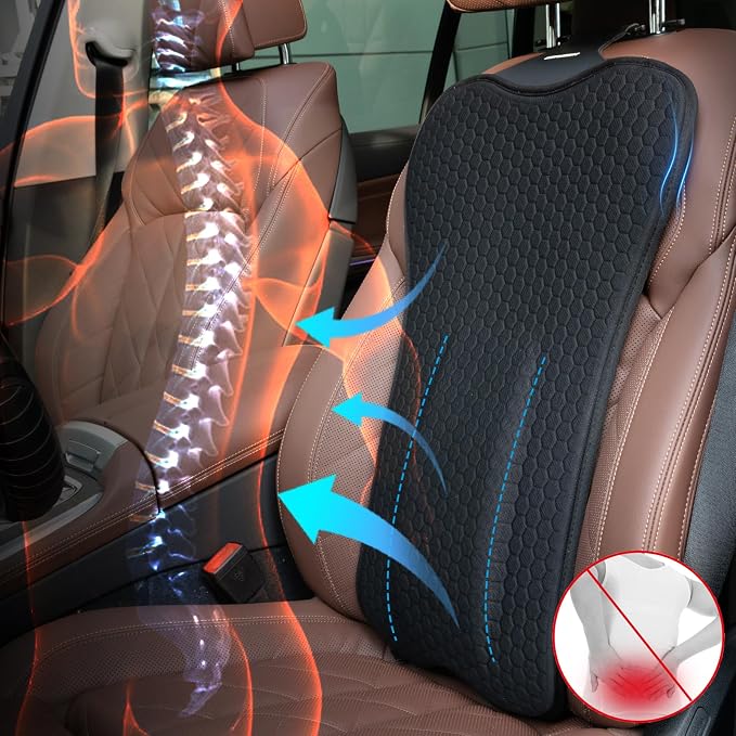XUKEY Lumbar Pillow Gel Support Pillow Back Support Cushion,Gel Lumbar Support Pillow Relief Back Sciatica Pain for Car Seat Cushion,Car Seat Lumbar Support with Adjustable Straps Improve Posture