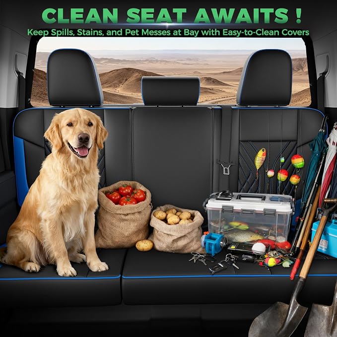 Truck Leather Seat Covers for Chevy Silverado Gmc Sierra 2019-2026 | Crew Cab 1500/2500/3500HD, Bucket Seat, NO Rear Seatback Storage, Scratch-resistant, Easy-clean, Pickup Protector, Full Set