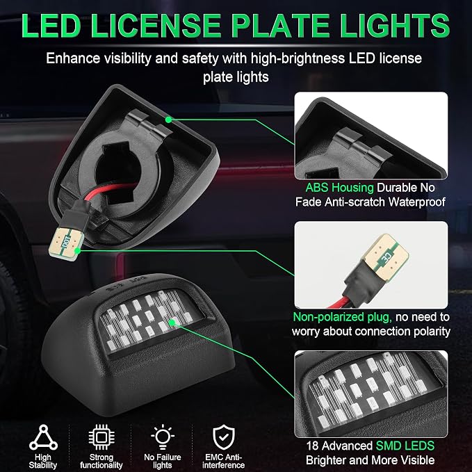 LivTee LED License Plate Light Assembly, Tag Light Fits Chevy Silverado 1500 2500 3500 1999-2013, Tahoe, Suburban, Fits GMC Sierra, Yukon XL, Cadillac Escalade, Car Accessories, Green