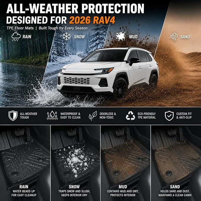 Floor Mats&Cargo Liner for 2026 Toyota RAV4 Hybrid,(Suitable for Hybrid Version) Full Set Car Floor mats with Cargo Liner,All Weather TPE Accessories for 2026 RAV4