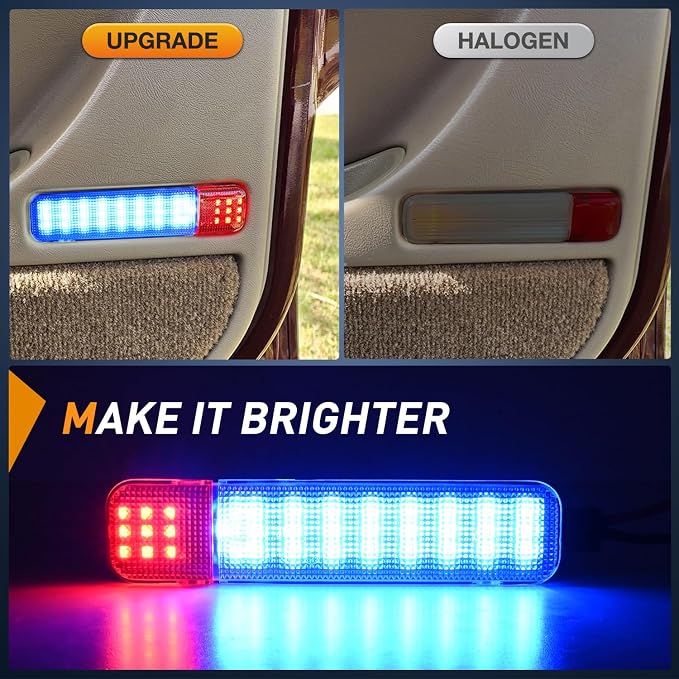 Nilight 2PCS LED Interior Door Panel Light Courtesy Warning Lights Blue Red Plug and Play Compatible with Chevy GMC C/K Silverado Sierra 1500 2500 3500 HD Suburban Cadillac Escalade Hummer H2