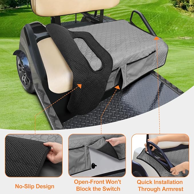 PGmoon Golf Cart Seat Covers with 4 Front Pockets & Nonskid Bottom