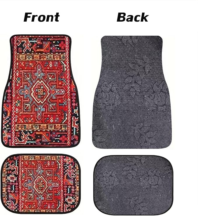 Car Floor Mats Non-Slip Automotive Floor Mats All-Weather Front Rear Car Floor Foot Mat Sets of 4 Pieces Foot Mats Rugs Carpet for Car Trucks SUV Sedans (Red 2.0)