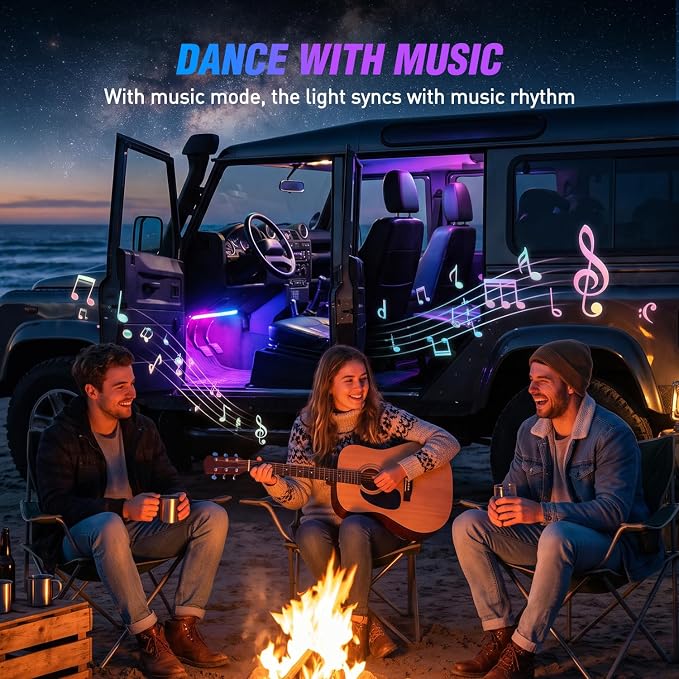 Nilight - TR-06 4PCS 48 LED Interior Lights DC 12V Multicolor Music Car Strip Light Under Dash Lighting Kit with Sound Active Function and Wireless Remote Control, 2 Years Warranty