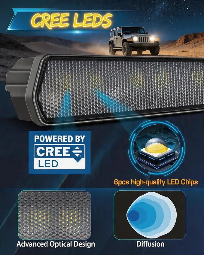 6 Inch LED Light Bar Single Row Slim 120W Flood Driving Lights 2PCS | 2PCS 12,000LM Diffusion Beam Off Road Pods with DT Wiring Harness Backup Bumper Fog Lights for Truck SUV ATV UTV Boat