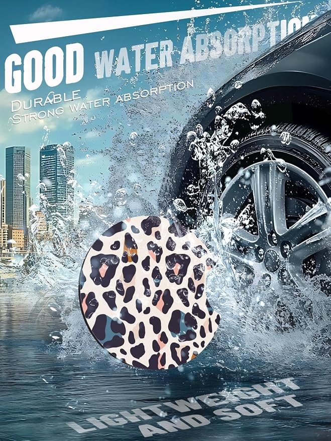 Car Cup Coasters,2 Pack Car Coaster,2.75inch Anti Slip and Absorbent Cars Coasters for Cup Holders,Neopren Accessories for Women,Cute Decor for Women (Colorful Snow Leopard)
