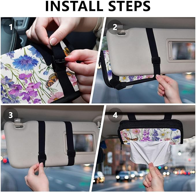 Pink Bluebonnets Daisy Car Tissue Holder Durable Napkin Holder Hanging Tissue Holders Case Car Tissues Bag for Sun Visor Seat Back Universal Auto
