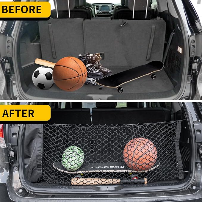 Cargo Net Compatible with 2014-2025 2026 Toyota Highlander Truck Bed Cargo Net 3.38'×1.44' Double Layer Envelope Style Dense Mesh Trunk Organizer for 2025 Highlander Exterior Accessories