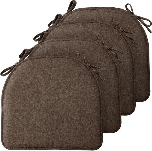 TushGuard Chair Cushions, 4 Pack Memory Foam Chair Pads, Thin Seat Cushion, Kitchen Chair Cushions Set of 4, Anti-Slip Backing & Fixed Straps, 1.4 in Thick, Brown