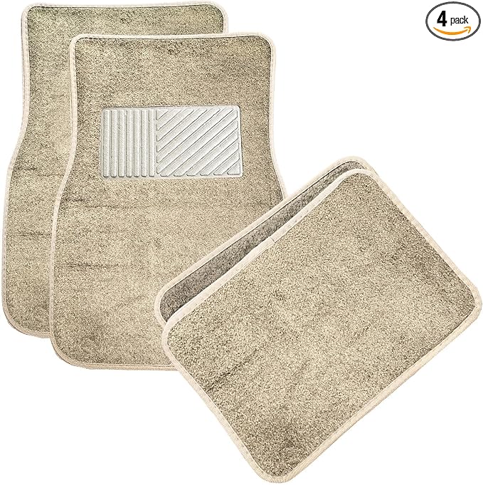 4PCS Car Floor Mats, Anti-Slip Waterproof Car Carpets with Safety Heel Pad, Heavy Duty Floor Mat for All Weather Protection, Universal Trim to Fit for Sedans Trucks SUVs (Beige)