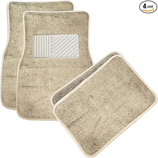 4PCS Car Floor Mats, Anti-Slip Waterproof Car Carpets with Safety Heel Pad, Heavy Duty Floor Mat for All Weather Protection, Universal Trim to Fit for Sedans Trucks SUVs (Beige)
