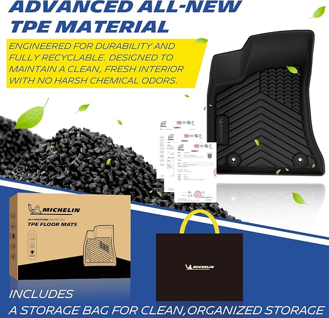 Michelin Vehicle Mats, All-Weather TPE Custom Fit Liner for 2011-2023 Dodge Charger RWD/Chrysler 300 RWD (4 Piece), Premier