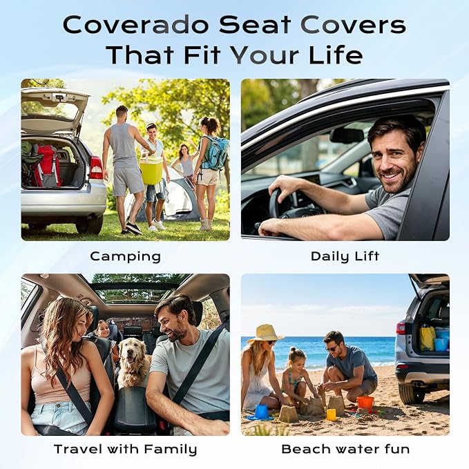 Coverado Car Seat Covers Full Set, 5 Seats Car Seat Protector, Universal Breathable Car Seat Covers Front Seats Back Seats, Car Seat Cushion Fit for Most Vehicles Brown