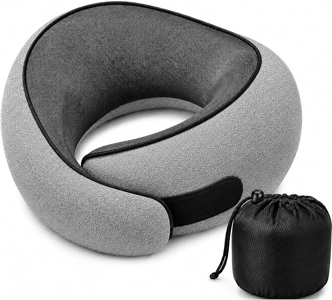 Travel Pillow for Airplane, Memory Foam Neck Pillow for Travel with Chin Support, Washable Cover & Storage Bag, Ergonomic 360° Neck Support for Long Flights, Car, Office, Home, Max Grey