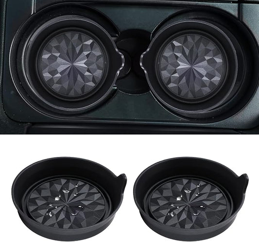Amooca Car Cup Coaster Universal Automotive Waterproof Non-Slip Cup Holders Sift-Proof Spill Holder Car Interior Accessories 2 Pack Black Flower
