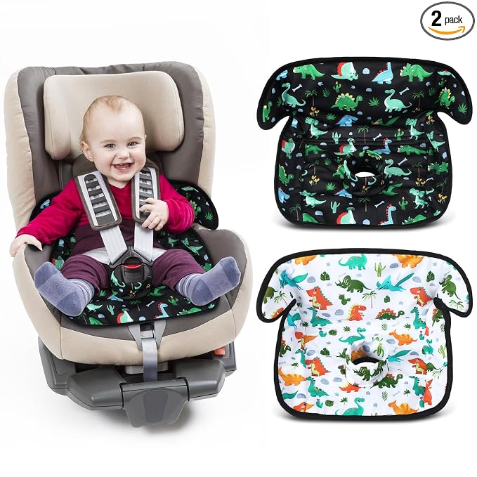 2 Pack Dinosaur Car Seat Protector for Potty Training Waterproof Piddle Pad Cover from Spillages Nappy Leaks Toilet Training Anti Slip Backing Strollers Carseat Liner for Toddlers Babies Summer