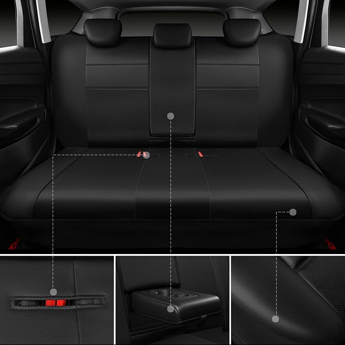 CAR PASS Leather Back Seat Cover, Universal Waterproof Bench Rear Seat Cover Zipper Split Rear Bench Protector Fit 95% Automotive Interior Covers for Cars Sedans SUVs (Rear,All Black)