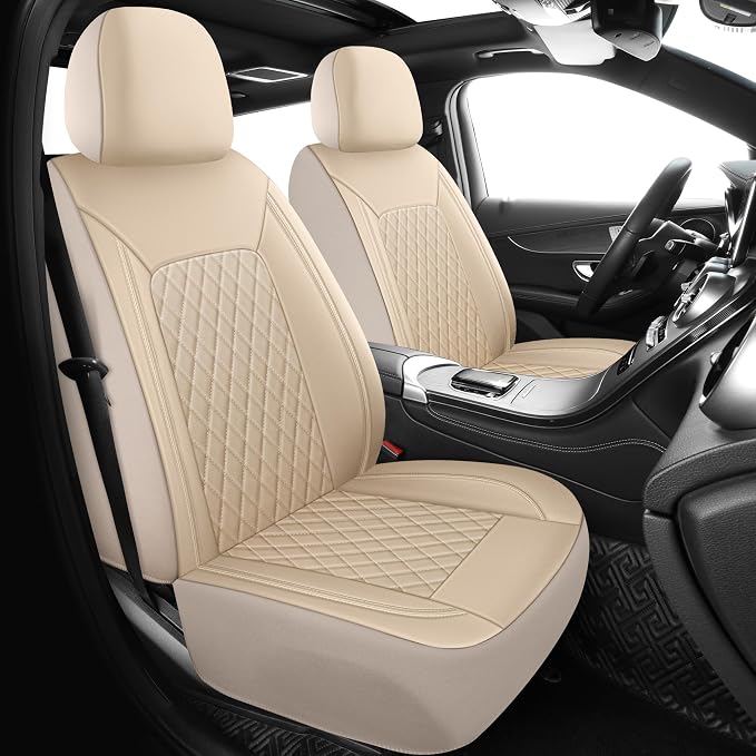 HChengkikz Faux Leather Front Car Seat Covers, 2 Pack Seat Protectors | Easy to Install Auto Interior Accessories Universal Fit for Sedans, SUVs, Trucks, Vans