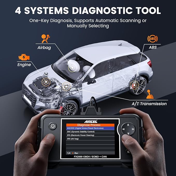 ANCEL FX2000-US OBD2 Scanner Diagnostic Tool, Engine ABS Airbag Transmission Code Reader, Check Engine Light Scanner for Vehicle Health Analysis, Compatible with Most 12V Vehicles