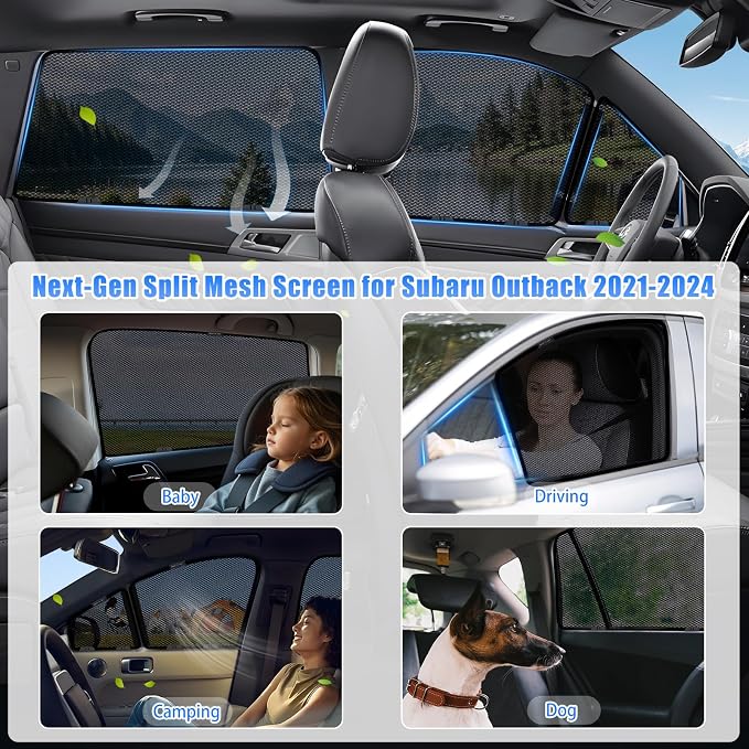 ZATOOTO Car Window Shades for Outback 2021-2024, Ventilation & Bug-Free | 99% UV Block, Heat Reduction, Camping Privacy, Strong Magnets, Baby Pet Protection, Road Trip Comfort, Easy Install