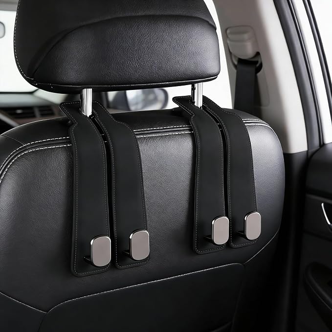 Headrest Hooks for Car Seat Back Storage Hook 2PC | Universal Premium materials silicone and Aluminum-Magnesium Alloy Double Car Seat Back Storage Hook for Purses Black