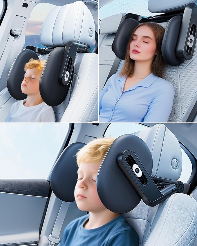RunSnail Car Headrest Pillow, 360° Rotating Travel Headrest, Memory Foam | 3-Point Linkage Adjustable Design, Thickened Breathable Memory Foam, Travel Car Sleeping Pillow for Kids & Adults
