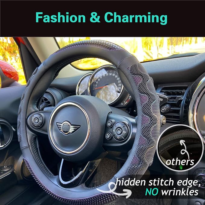 PINCTROT Steering Wheel Cover Great Grip with 3D Honeycomb Anti-Slip Design, Universal 14.5-15 Inch (Purple)