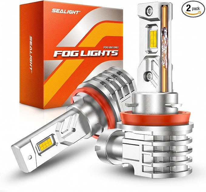 SEALIGHT H11 LED Fog Light Bulb, 35000LM 6500K Cool White, H16 H8 LED Fog Lights Brighter Road Visibility in Fog & Rain, Copper Cooling System, Plug-N-Play, Pack of 2