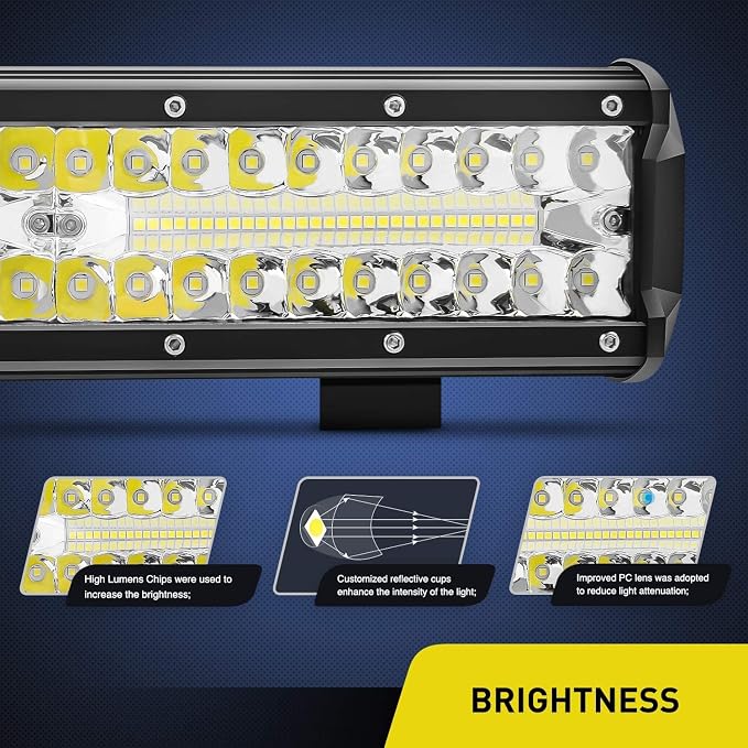 Nilight 12 Inch 300W LED Light Bar Triple Row Flood Spot Combo, Aluminum Housing, IP67 Waterproof, 30000LM, 2 Years Warranty