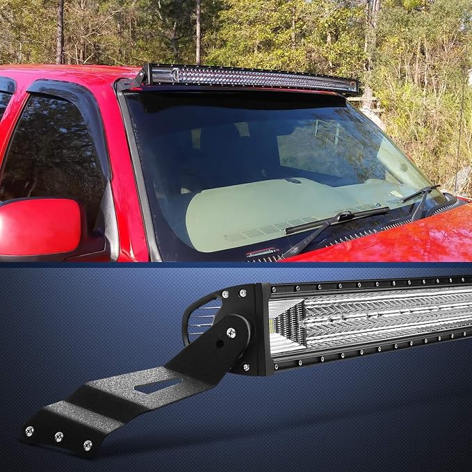 Nilight 90031B 2PCS 52” Curved LED Light Bar Bracket at Upper Windshield Roof Cab for 99-06 Chevy Silverado Suburban Avalanche Tahoe & GMC Yukon Sierra