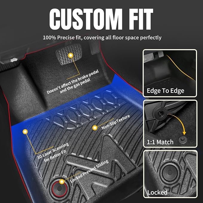 TPE Automotive Floor Mats & Cargo Liner Custom for 2017.5-2024 Nissan Murano, All Weather Cover Protection Waterproof Black Floor Liner Front & Rear Row Full Set Car Mats, 4PCS