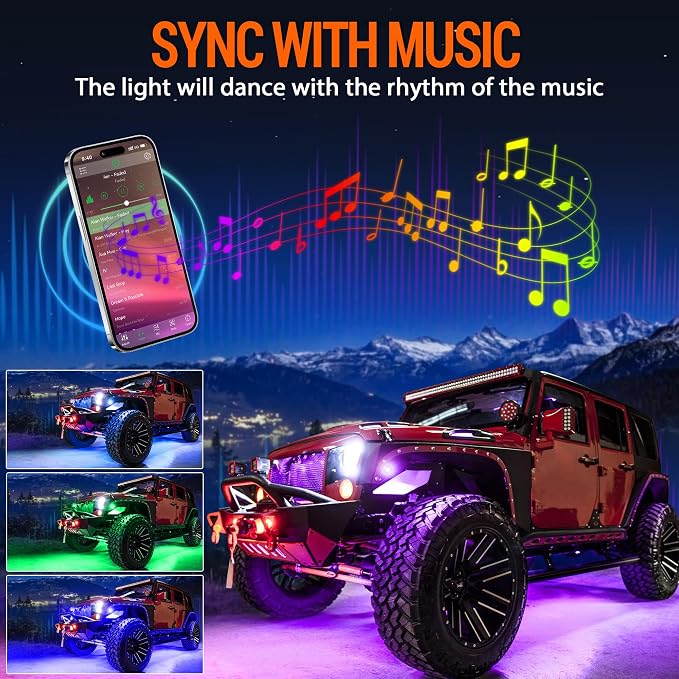 RGB LED Rock Lights 8 Pods - Multicolor Underglow Neon Light Kits, Underbody Lamp Waterproof with APP/Remote Control & Music Mode for Pickup Car Off Road SUV ATV Vehicle