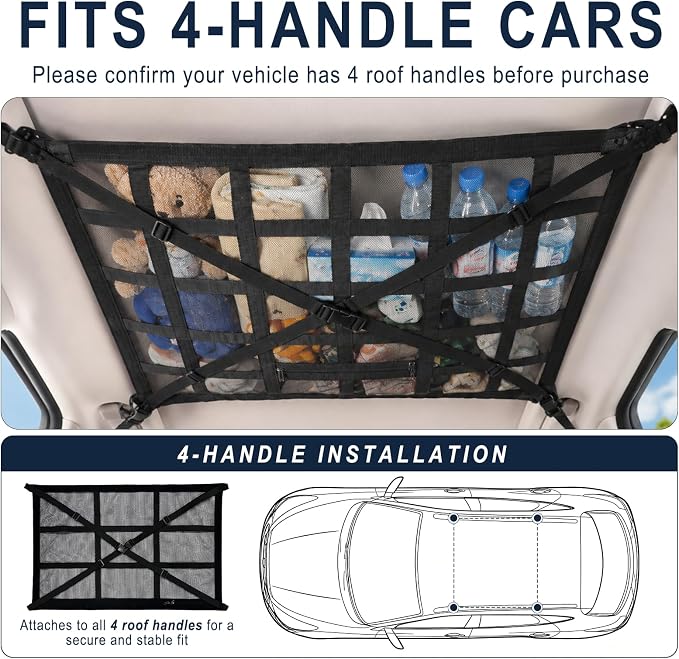 Car Ceiling Cargo Net, 31.5"x20.9" Double-Layer Overhead Roof Storage Organizer for SUV Truck Van, Camping Storage Mesh Net for Travel Road Trips, Van Life Essentials
