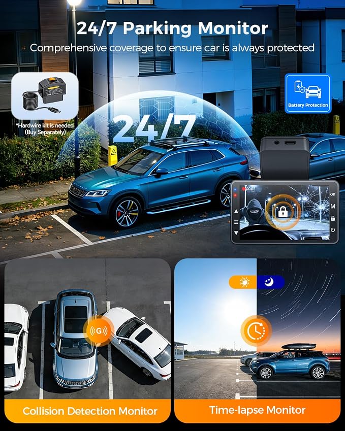 4K+4K Dash Cam Front and Rear, STARVIS SensorsFree 64GB Card,Support 256GB Max,5.8GHz WiFi Dash Camera for Cars,140°Wide Angle,3" IPS Screen, Dash Camera for Cars with 24/7 Parking Mode