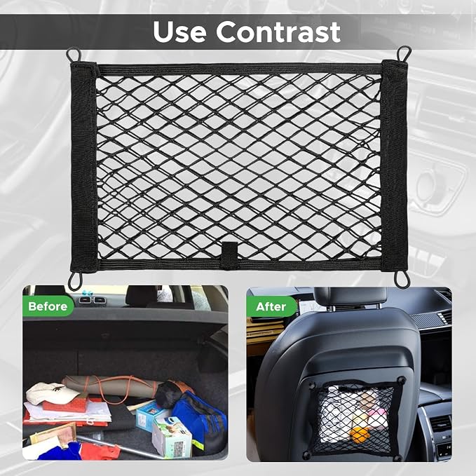 2 Pcs Small Cargo Net- Car Storage Organizer with Elastic Pocket | 9.8×13.7in Cargo Storage Net Trunk/Boat/Home Storage Mesh/ RV/ Screws/Hooks