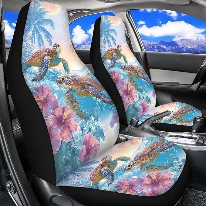 Sea Turtle Car Front Seat Covers 2 Pcs Anti-Slip Hawaiian Car Seat Cover Protector Front Seats Comfortable Protection Interior Accessories Suitable for Most Cars,SUV,Sedan