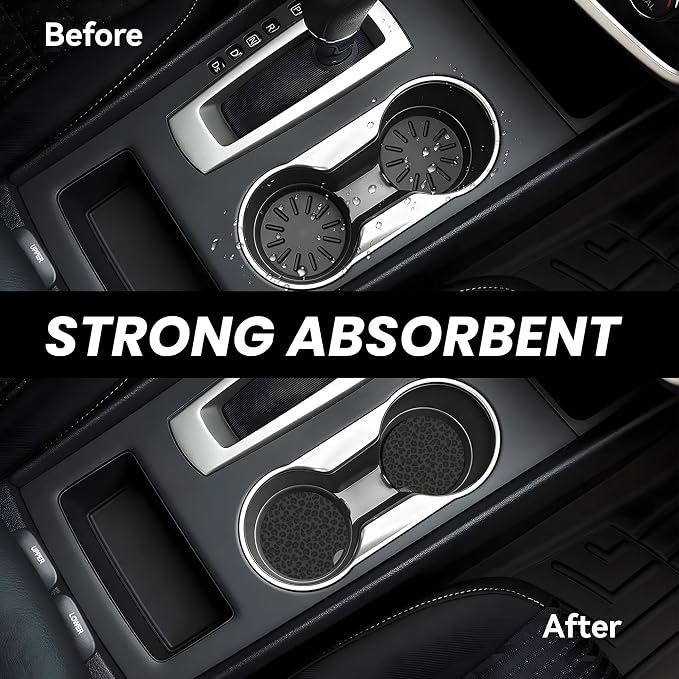 Absorbent Car Coasters for Cup Holders, 2 Pack Universal Anti Slip Ceramic Cup Coaster for Women Men 2.56 Inch Car Interior Accessories - Black Leopard Print 001