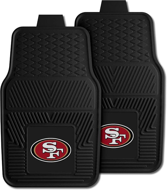 FANMATS 8902 San Francisco 49ers 2-Piece Heavy Duty Vinyl Car Mat Set, Front Row Floor Mats, All Weather Protection, Universal Fit, Deep Resevoir Design , 18"x27"