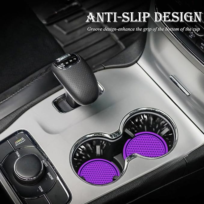 4PCS Car Cup Holder Coaster, Universal Auto Non-Slip Cup Holder Coaster, 2.75In Universal Non-Slip Recessed Car Interior Accessories (Purple)