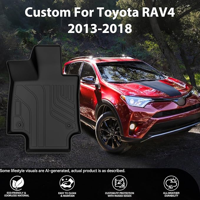 Floor Mats for Toyota RAV4 2013-2018, All Weather TPEFloor Liners Custom Fit Waterproof Non Slip Car Mats HeavyDuty Interior Accessories