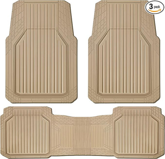 CAR PASS Heavy Duty Rubber Floor Mats for Car, Waterproof Liner Deep Dish Car Mats Full Sets, Universal Trim to Fit for SUV Truck Sedans Vans, All Weather Automotive Floor Mats 3pcs, Solid Beige