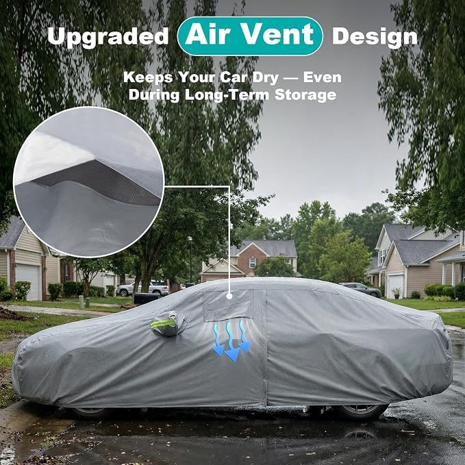 Favoto Sedan Car Cover Waterproof All Weather Heavy Duty Car Cover | Outdoor Automatic Car Covers with Air Vent Sun Snow Dust UV Protection Tearproof Cover Universal Fit for Sedan (185-193 in)