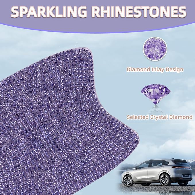 NBTEPEM 10 Pcs Bling Rhinestone Car Door Handle Stickers, Universal Crystal Diamond Glitter Door Handle Protector Decals, Scratch‑Resistant Bling Car Accessories for Women (Purple)